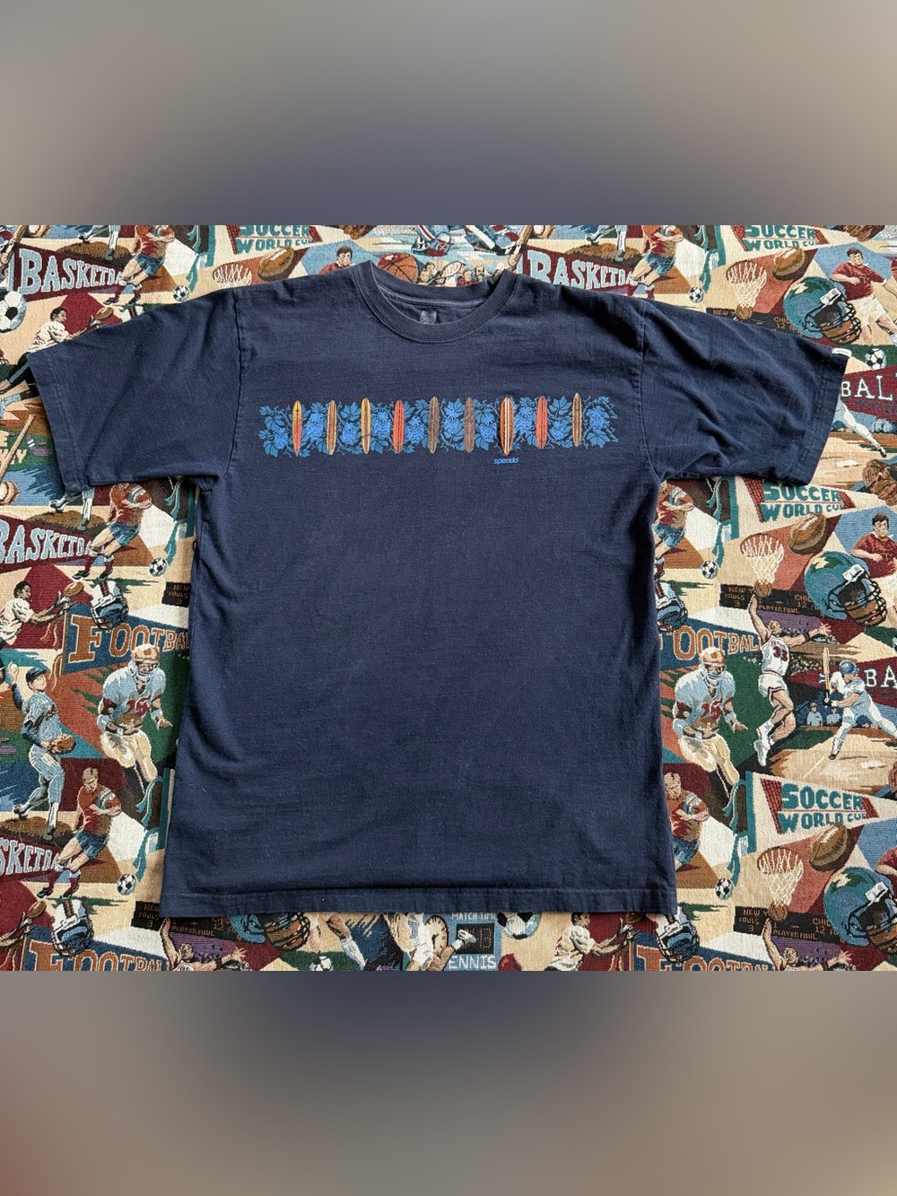 Menโs Speedo Surfing Cotton T-Shirt With Embroidered Surfboard Navy Blue